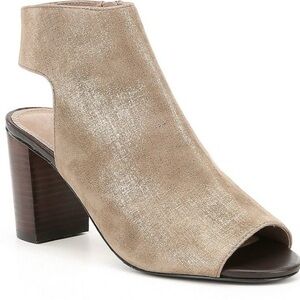 Donald Pliner Taupe Metallic IRENE-60 Peep Toe Block Heel Booties